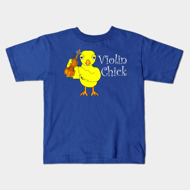 Violin Chick White Text Kids T-Shirt by Barthol Graphics